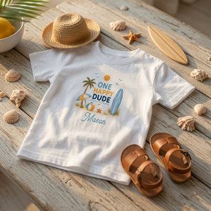 Eén Gelukkige Kerel Surf Strand Verjaardag Kinder Shirts