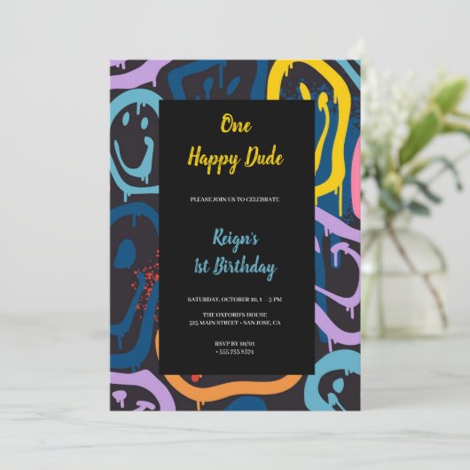 Een gelukkige kerel verjaardagsfeestje uitnodiging (Staand voorkant)