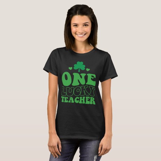 Een gelukkige leraar Groovy Retro St Patrick's Day T-shirt (Voorkant volledig)