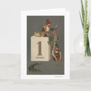 Een gelukkige Nieuwe YearGnomes die Geld werpen Feestdagen Kaart