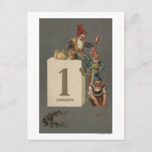 Een gelukkige Nieuwe YearGnomes die Geld werpen Feestdagenkaart