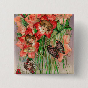 Een gelukkige Pasen met vrouwelijke kopbloemen Vierkante Button 5,1 Cm