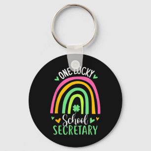 Een gelukkige schoolsecretaresse regenboog shamroc sleutelhanger