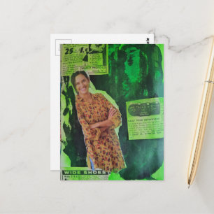 Een Gelukkige Vrouw Retro Advertenties Mixed Media Briefkaart