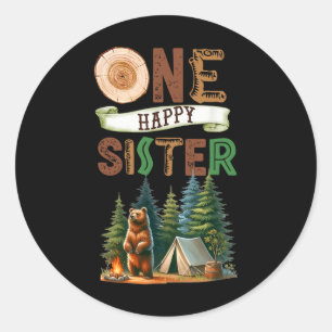 Eén Gelukkige Zus Kampeerder Eerste Verjaardag Cam Ronde Sticker
