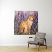 Een  gemberkat in een lavendelveld wandkleed (In situ)