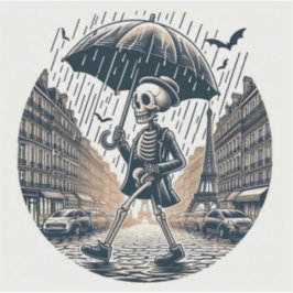 Een gentleman skelet in het regenachtige Parijs Sticker
