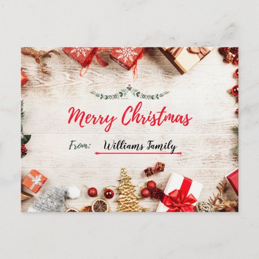 Een gepersonaliseerd kerst briefkaart met geschenk (Voorkant)