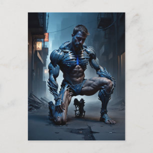 Een gespierd man met één knie op de grond lijkt briefkaart