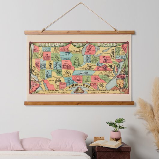 Een gestileerde kaart van de Verenigde Staten met Hangend Wandkleed (Slaapkamer)