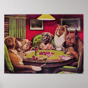 Een gewaagde bluf, honden die poker spelen, poster