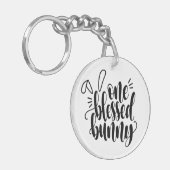 Een gezegende Bunny Pasen kalligrafie | Button Sle Sleutelhanger (Voorkant Links)