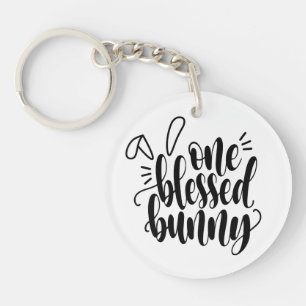 Een gezegende Bunny Pasen kalligrafie Button Sle Sleutelhanger