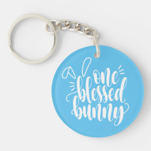 Een gezegende Bunny Pasen kalligrafie Button Sle Sleutelhanger