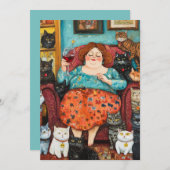 Een gezellige avond met kinderloze kattendame kaart (Voorkant / Achterkant)