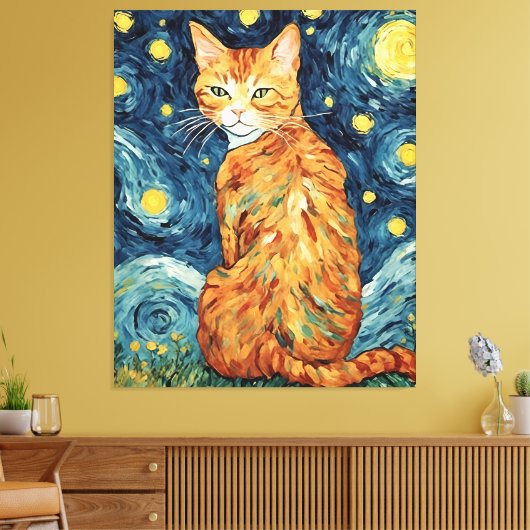 Een Ginger Tabby Cat in de Sterrennacht Canvas Afdruk (Insitu (Woonkamer))