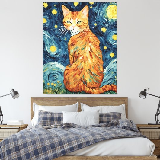 Een Ginger Tabby Cat in de Sterrennacht Canvas Afdruk (Insitu (Slaapkamer))