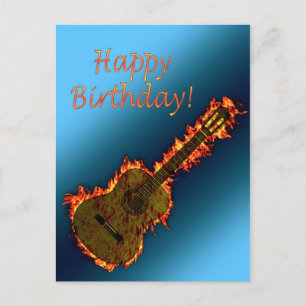 Een gitaar die zo heet is dat je de vlammen kunt z briefkaart