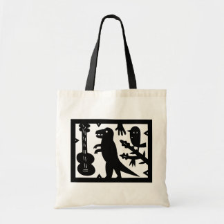 Een gitaar, een dinosaurus en een vogel tote bag