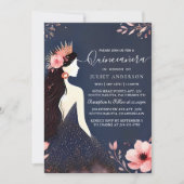 Een Glam Ball Gown Spark Dark Navy Blue Quinceaner Kaart (Voorkant)