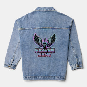 Een glanzende, metalen engel met vleugels, Y2K-ont Denim Jacket