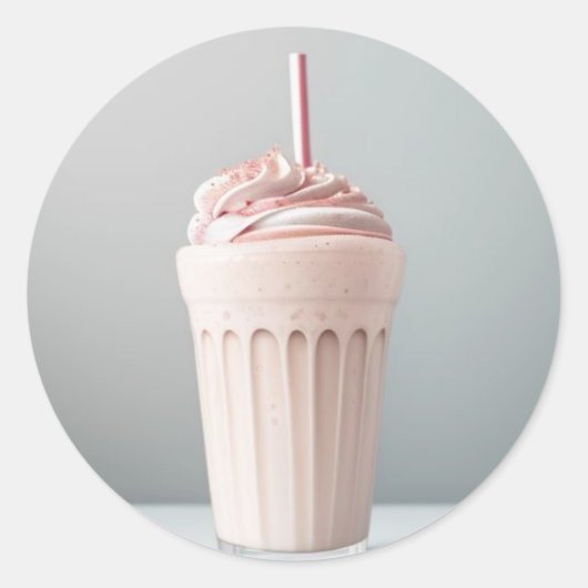 Een glas aardbeienmilkshake ronde sticker (Voorkant)