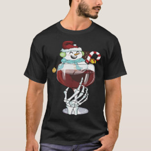 Eén glas rode wijn Kerstman-muts Sneeuwman Kerstmi T-shirt