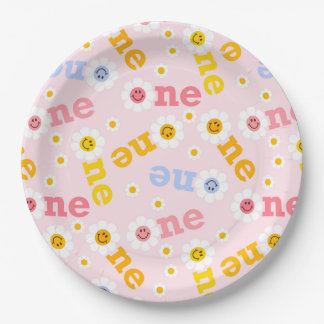 Een glimlach eerste verjaardag Daisy Pastel Girls Papieren Bordje
