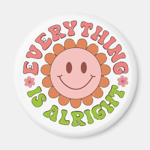 Een glimlachend gezicht met een bloem en de woorde magneet