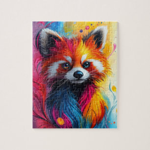 Een gloeiende rode panda met fractale vacht legpuzzel