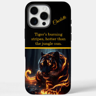 Een gloeiende tijger slentert 's nachts rond. iPhone 16 pro max hoesje