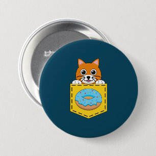 Een glurende kat en een blauwe donut ronde button 7,6 cm