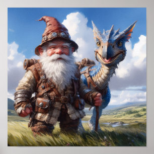 Een Gnome Krijger Poseert met zijn Draak Poster