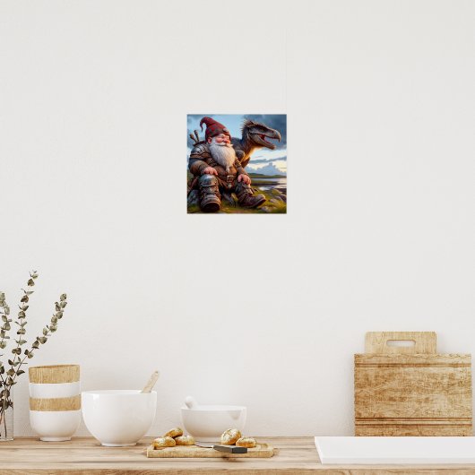 Een Gnome Warrior die rust met zijn draak Poster (Keuken)