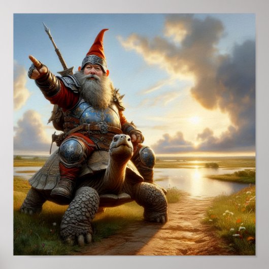 Een Gnome Warrior die zijn schildpad beveelt Poster (Voorkant)