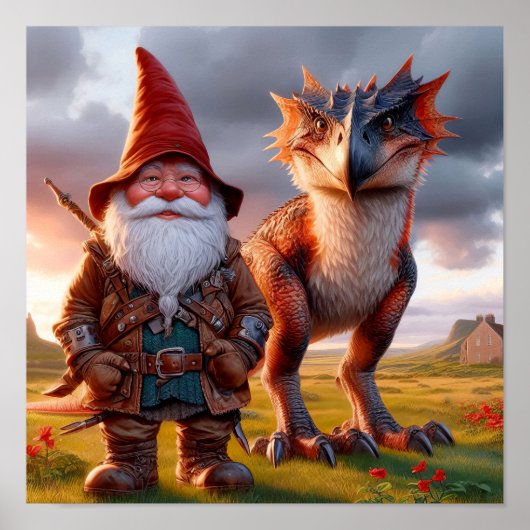 Een Gnome Warrior poseert met zijn draak Poster (Voorkant)
