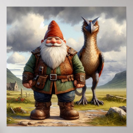Een Gnome Warrior poseert met zijn draak Poster (Voorkant)