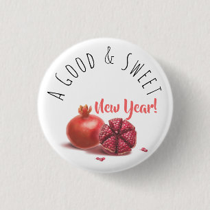 Een goed en mooi nieuwjaar! Holiday Pomegranates Ronde Button 3,2 Cm
