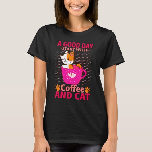 Een goede dag begint met koffie en kat t-shirt (Voorkant)