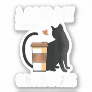 Een goede dag begint met koffie en katten leuk gra sticker
