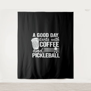 Een goede dag begint met koffie en pickleball wandkleed