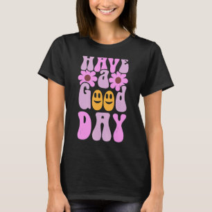 Een goede dag, een glimlach op het gezichtsveld, e t-shirt