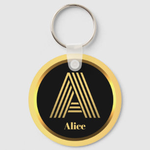 Een Gold Monogramed Letter met persoonlijke Sleute Sleutelhanger