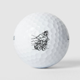 Een golfer die golf speelt met zijn vier wieler golfballen