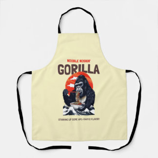 Een gorilla eet spaghetti schort