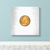 Een gouden dollar 1853 met een zilverachtergrond canvas afdruk (Insitu (Houten vloer))