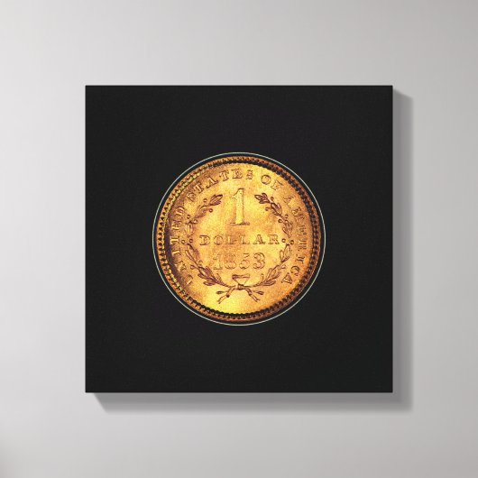 Een gouden dollar 1853-munt - Zwarte achtergrond Canvas Afdruk (Voorkant)
