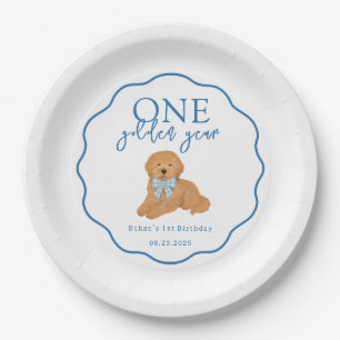 Eén gouden jaar Doodle Puppy Eerste verjaardagsfee Papieren Bordje