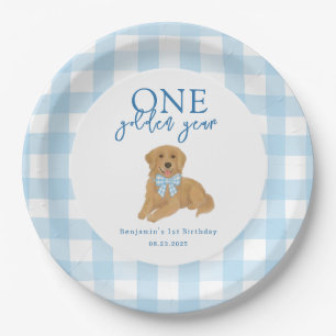 Een gouden jaar Golden Retriever Jongens Verjaarda Papieren Bordje