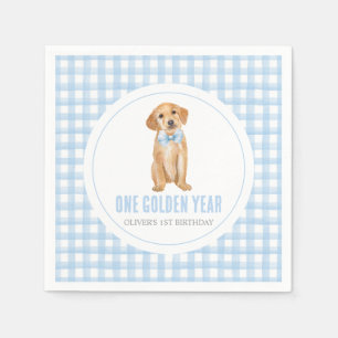 Een gouden jaar Puppy preppy geruit 1e verjaardag Servet